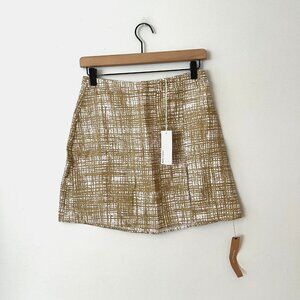 NWT Reformation Baker Linen Printed Mini Skirt Burlap Tan White Women's Size 4